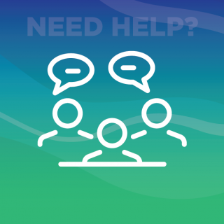 Graphic of People asking questions, with text that reads: NEED HELP?