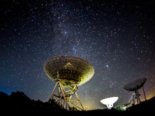 large telescopes with star filled sky