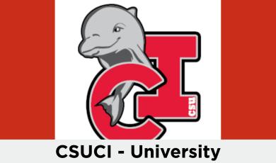 red background with CSUCI dolphin logo with CI lettering and CSUCI University Rep Visit written at bottom