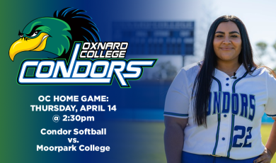 Oxnard College hosts Condor Softball vs. Moorpark College @ 2:30pm on Thursday, April 14.